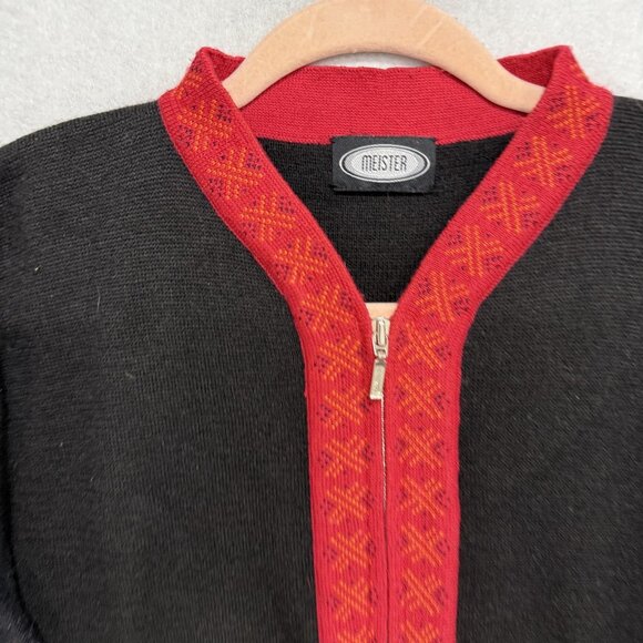 Meister Sweater Mens Medium Black Red Quarter Zip Nordic Knit Pullover Ski Trim - Picture 3 of 8